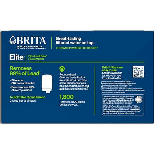 BRITA REPLACEMENT WATER FILTER FOR FAUCET MOUNT, REMOVES 99% OF LEAD, SINK FILTRATION SYSTEM, CHROME, 3 COUNT