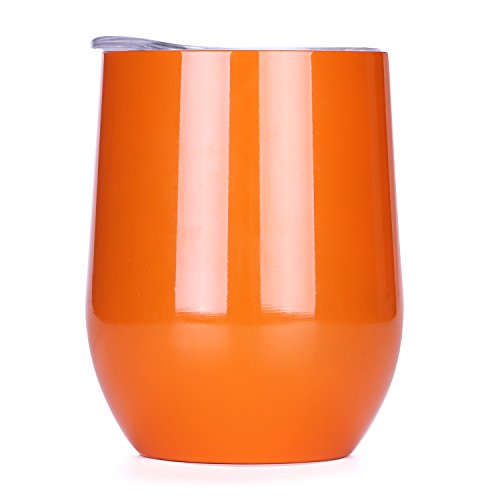 12 oz Insulated Stemless Glass,Stemless Wine Glass,Wine Tumbler, Exclusive for Home, Office,Perfect for Wine,Coffee, Drinks,Champagne,Cocktails (12oz, Orange)