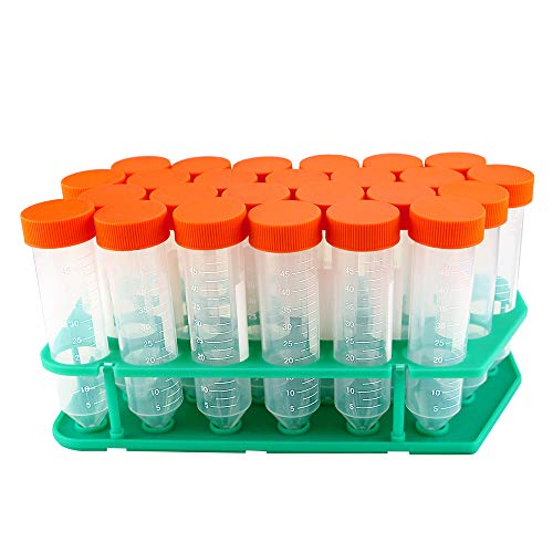 Twdrer 25 PCS 50ml Clear Plastic Graduated Conical Centrifuge Tubes with Screw Caps and Rack for Scientific Experiments