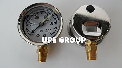 NEW STAINLESS STEEL LIQUID FILLED PRESSURE GAUGE WOG WATER OIL GAS 0 to 100 PSI LOWER MOUNT 0-100 1/8" NPT 1.5" FACE DIAL FOR COMPRESSOR HYDRAULIC AIR TANK PRESSURE WASHER