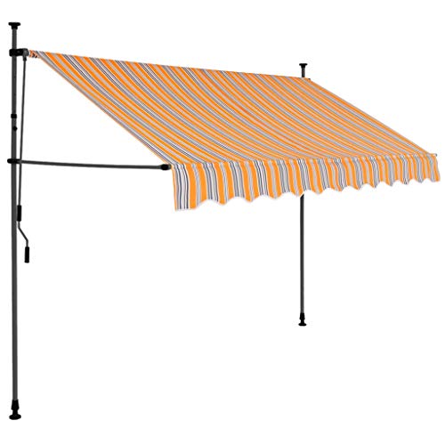 vidaXL Markise Einziehbar Handbetrieben mit LED Wasserabweisend Klemmmarkise Balkonmarkise Sonnenschutz Terrasse Balkon Garten 250cm Gelb Blau – Bild 2