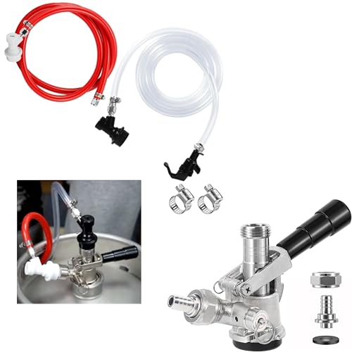 All Stainless Sankey D Keg Coupler and 3FT Beer Line 5FT CO2 Line with 1 Pair Ball Lock Keg Fitting and 1 Picnic Tap