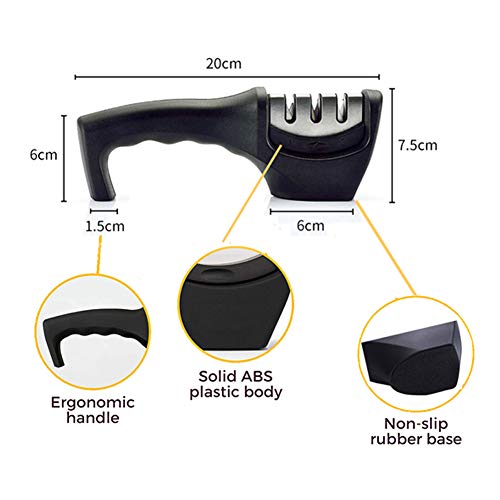 Kitchen Knife Sharpener,Yodosun 3 Stage Professional Knives Sharpening Tool with Non-slip Base for pocket knives,steel knives,fruit knives,outdoor knives and kitchen knife Black