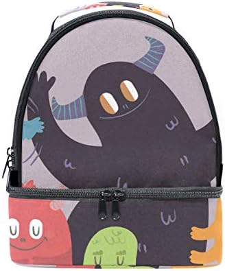 Shoulder Double Lunch Bag Happy Cartoon Monster Cooler Adjustable Strap for Picnic