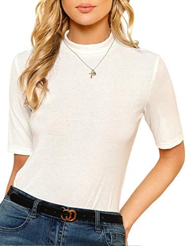 modase Womens Soft Short Sleeve Slim Fit Pullover Knit Mock Turtleneck Sweater Tops