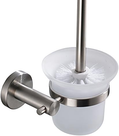 BigBig Home Wall Mounted Toilet Brush Holder Brushed Nickel, SUS 304 Stainless Steel Wall Mount Toilet Bowl Cleaner Brush and Holder for Bathroom Storage