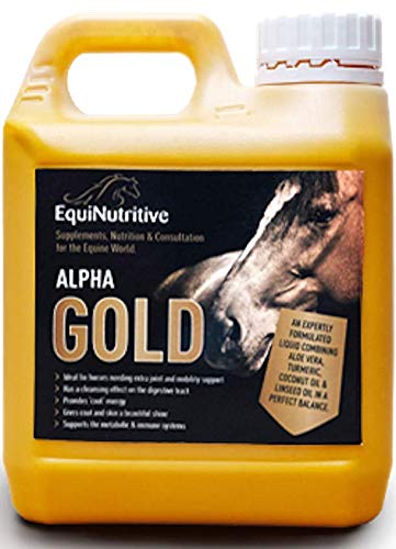 Alpha Gold by EquiNutritive - Tumeric and Linseed Oil Joint Care Supplement for Horses. 100% Natural Equine Support Supplements for Hips, Joints & Mobility. Easy-to-Feed, Ready-to-Use Liquid (1L)