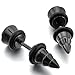 Men's Stainless Steel Stud Earrings Rubber Black Screw Spike Plugs Gauges Tapers Charm Elegant (with Gift Bag)