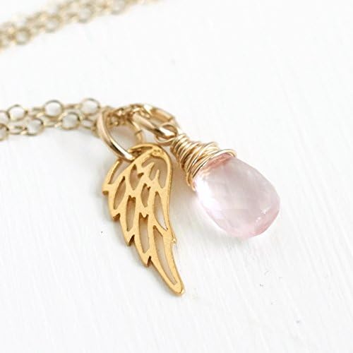 Loss of Baby Girl Memorial Necklace with Angel Wing and Pink Gemstone