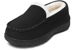 HOMEHOT Boys Moccasin Slippers Memory Foam Kids House Shoes- Nonslip Indoor & Outdoor