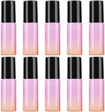 10pcs/5ml Portable Mini Perfume Essential Oil Glass Container Roll on Design Gradient Color Travel Glass Bottle