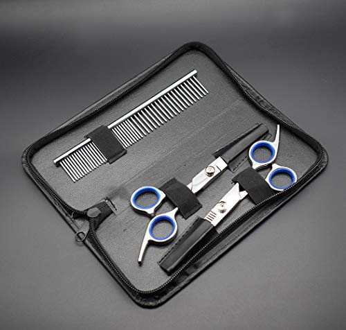 PetQoo Dog Grooming Scissors with Safety Round Tips, Heavy Duty Titanium Pet Grooming Trimmer Kit, Professional Thinning… - Image 3