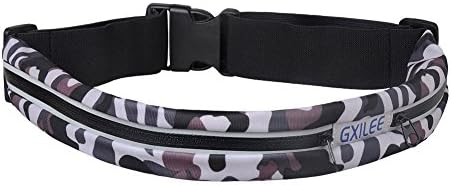 Gxilee Running Waist Pack, Runing Belt, Workout Belt for Universal Sport, Water Resistant Dural Pockets, Fits for IPhone 6/6S/6 Plus/6s Plus/Galaxy S5,S6,Note 4/5 (Shallow camouflage black)