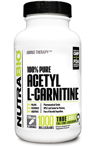 NutraBio 100% Pure Acetyl L-Carnitine (1000mg) - 150 Vegetable Capsules