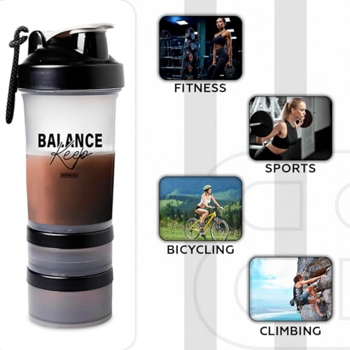 BERNESSI 500ml/17oz Protein Shaker Bottle with Leak-Proof for Protein Mixes & Shakes with Stainless Steel Ball, Protein Bottle Blender Cocktail Shaker Cup for Gym Fitness Home Pre Workout (Balance)