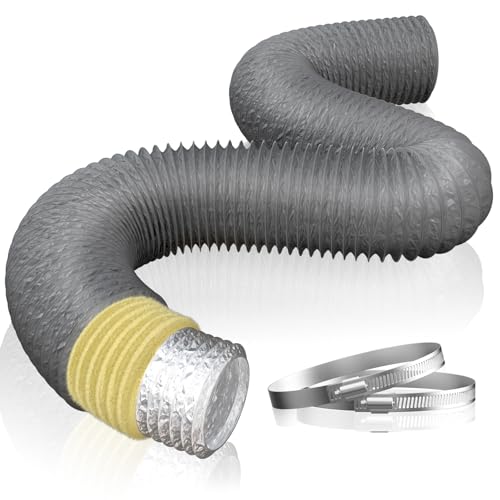 Hon&Guan Ø 100 mm x 2.5 m Insulation Aluminium Ventilation Hose, Flexible Aluminium PVC Pipe for Bathroom Fan, Portable Air Conditioning Pipe, Dryer, Garage, Kitchen Hood, Grey