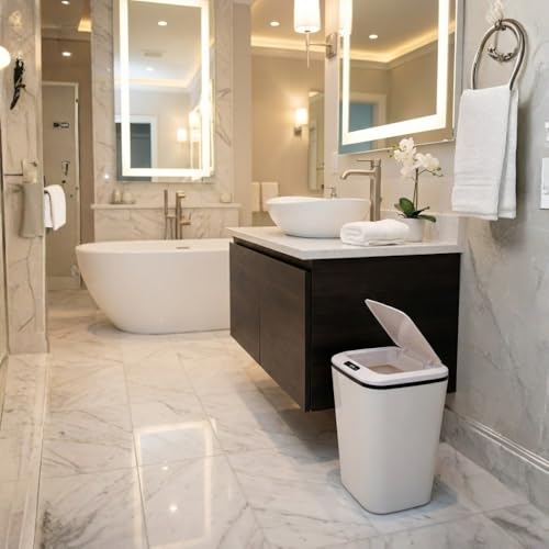 Kirk Lixeira Automática Inteligente com Sensor de Aproximação 16L | Abertura Sem Toque, Design Moderno Minimalista, Vedação Anti-Odor | Silenciosa para Banheiro, Cozinha e Escritório (Branco)