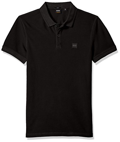 BOSS Orange Men's Prime Polo Shirt with Chest Logo Patch, Black, Large