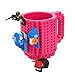 Brick Mug [Updated Version] Fubarbar 12 oz Build-on Coffee Cups Funny Tea Mug Beverage Cup Puzzle Mug Building Bricks enjoy Creative DIY Building Blocks (Rose) …