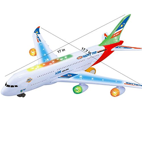 Alagoo Electric Airplane Toy Kids Toy Plane Airbus with Flashing Lights, Realistic Aircraft Jet Engine Sounds, Changes Direction Auto, Bump and Go Action Toy Airplanes for 3+ Years(Colors May Vary) - Thumbnail 4