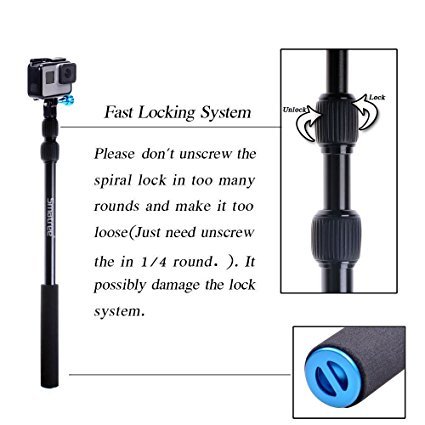 UOKOO Selfie Stick Smapole S1 All-Aluminum Alloy Monopod Handheld Telescopic Pole for GoPro Hero 6/5/4/3+/2/1/Session/GoPro Hero 2018/Action Cameras/HD Cameras/Cellphone
