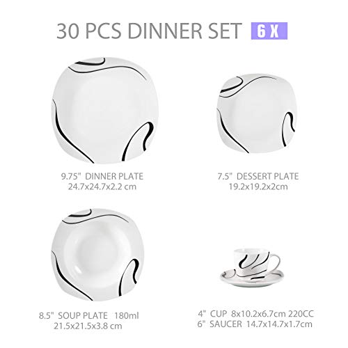 image for VEWEET 30-Piece Porcelain Square Tableware Decal Patterns White Bowl S