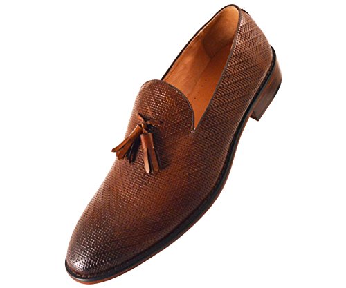 Asher Green Mens Genuine Woven Embossed Leather Loafer, Slip-On Dress Shoe, Wood-Like Sole