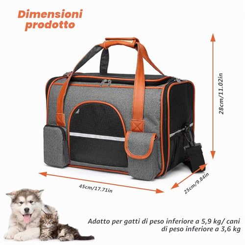 Transport Bag for Dog Cat, 45 x 28 x 25 cm, Airplane Transport Bag, Small Size with Removable Mat, Foldable Soft and Breathable Backpack for Travel Pets