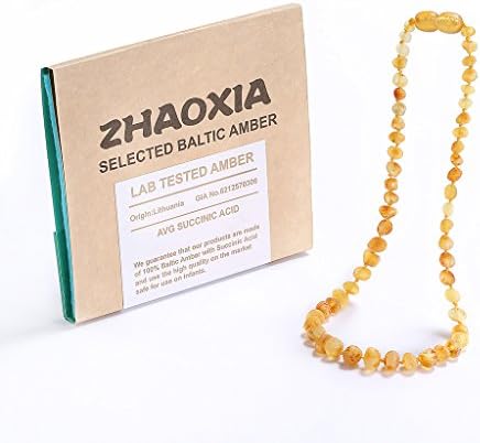 Raw Baltic Amber Teething Necklace for Baby (Lemon Raw)(14 Inches) - UNPOLISHED