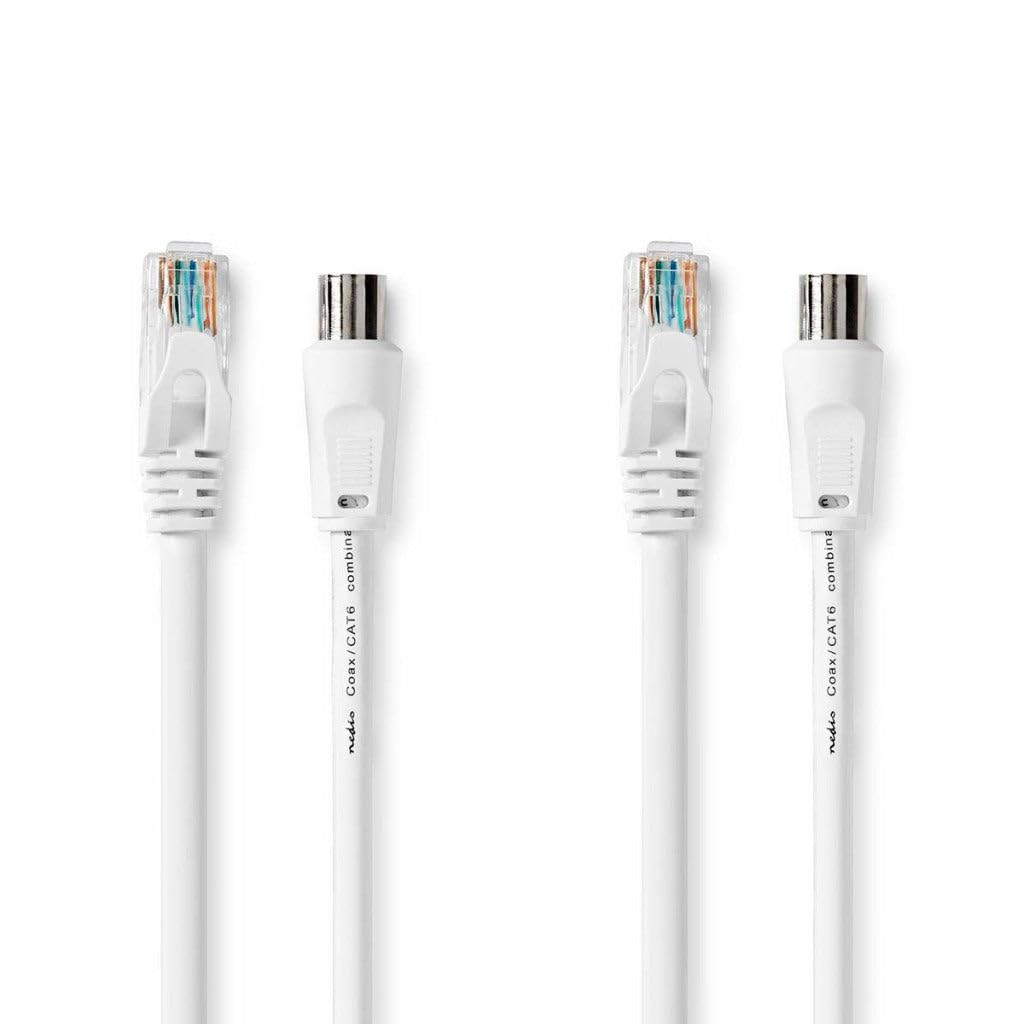 NEDIS Coax Cat6 Combi Cable - IEC Male to Female and RJ45 Male Connectors, RG59 Double Shielded 75 Ohm Coax with Cat6 PE Mantle, CPR Eca Certified - 1.50m White