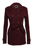 Women's Classic Style Long Sleeve Fleece Double Breasted Peacoat Belted Blazer