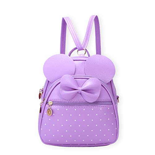 Girls Bowknot Cute Leather Backpack (L.Purple)