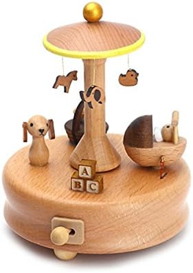 MUSICALL Carousel Musical Boxes Wooden Music Box Birthday Gift Vintage Home Decoration Accessories Light Grey