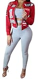 FISACE Women's Long Sleeve Patchwork Zip Up Bomber Jacket Coats Outerwear