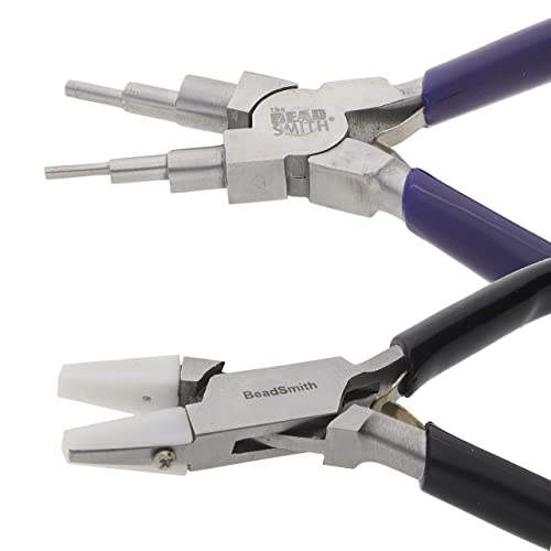 The Beadsmith Wire Working Combo – 5.75” Wire Bending Plier and 4.75” Double Nylon Jaw Chain Nose Pliers – Use to Create Loops and Jump Rings and Protect Wire While Jewelry Making – 2 Piece Set