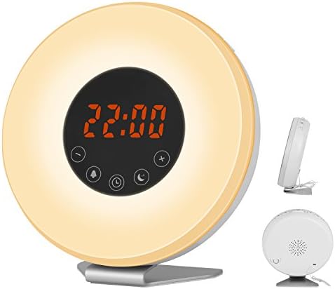 Wake Up Light, Sunrise Alarm Clock with 7 colors Beside Lamp with Night light and Nature Sounds, Snooze ,FM Radio - Touch Control