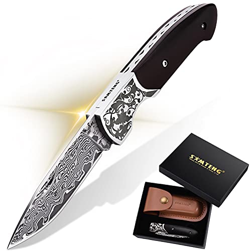 SMTENG Handmade VG10 Damascus Steel Folding Pocket Knife black ebony