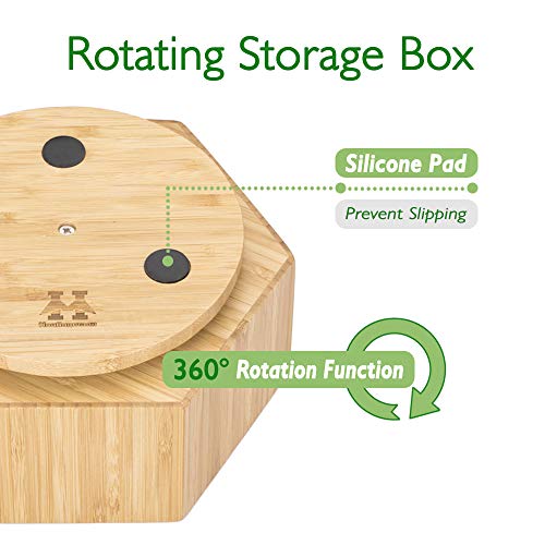 Bamboo Rotating Makeup Organizer, 360 Degree Spinning Cosmetic Storage with 7 Sections for Lipsticks, Eyeliners, Eyebrow Pencils, Jewelries, Hair Accessories, Skin Care Products and More.