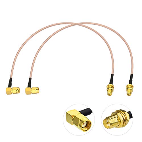 Bingfu RP-SMA Female Bulkhead Mount to RP-SMA Male Right Angle RG316 WiFi Antenna Extension Coaxial Cable 30cm 12 inch (2-Pack) for WiFi Router Wireless PCI Express PCIE Network Card WiFi Adapter