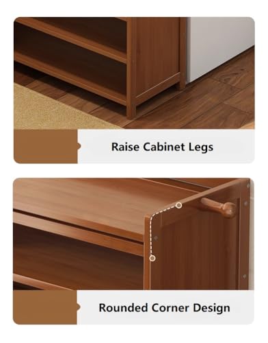 Shoe Rack Storage Cabinet Bamboo Free Standing Shoe Racks with Dustproof Curtain Storage Shelf Organizer for Entryway Hallway Bedroom (B-6 Tier)