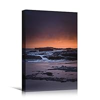 Canvas Wall Art Dark Ocean Sunset Bedroom Contemporary Dramatic Landscape Mountain Multicolor Photography - 12x18 inches