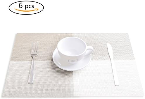 JIAY Placemats Set of 6,Crossweave Woven Vinyl Non-slip Insulation Placemat Washable Table Mats (Gray)