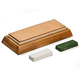 7x2.4 inch Leather Strop Honing Strop for Knife Sharpening with Green&White Buffing Compound & Antislip Bamboo Block