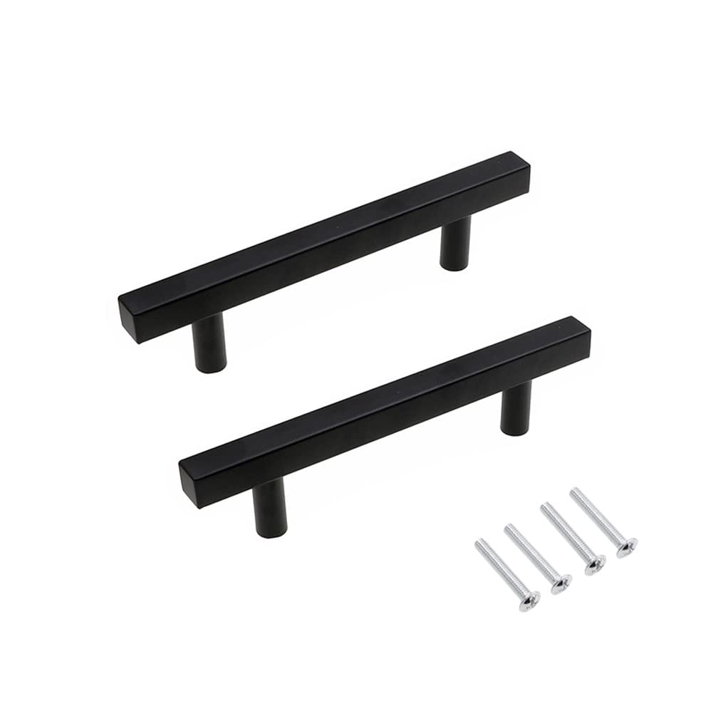 CONPHERON 2 Pcs Black Kitchen Cupboard Handles Stainless Steel T Bar Cabinet Handles Square Matte Black Drawer Handles Door Handles Furniture Pulls 128mm