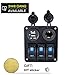 BUNKER INDUST 3 Gang Rocker Switch Panel Digital Voltmeter 12V Cigarette Socket 3.1A Dual USB Power Charger Adapter Flush Mount Waterproof for Car Marine Boat RV Truck Vehicles Blue LED Light