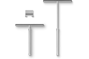 GRAND FUSION Shower Squeegee with Long Handle and Adhesive Hook. for Glass Doors, Tile Walls, Mirrors and Windows. Telescoping Squeegee for Cleaning. Bathroom Stainless Steel Squeegee, 10inch Wide, Chrome – 1pk