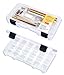 2 Small Storage Container Boxes with Adjustable 18-Grid Dividers and No-Spill Secure Latches for Art, Crafts, Knitting Notions, Beads, Pencils, Garage Organization, Jewelry and Travel