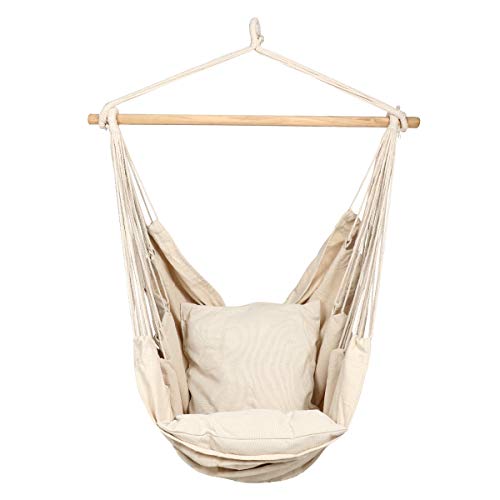 E EVERKING Hanging Rope Hammock Chair Swing Seat with Two Seat Cushions