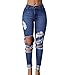 Happyear Women Hole Jeans High Waist Ripped Denim Skinny (M, Blue 2)