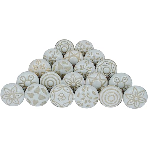 Ajuny Set of 20 Ceramic Furniture Knobs Drawer Cabinet Knobs | White Handmade Vintage Dresser Gloss Finish Decorative Ideal for Kitchen and Bathroom Style